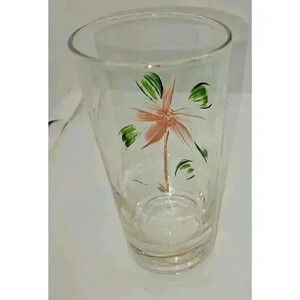 Vintage Handpainted Floral Beverage Drinking Tumbler Glass‎ 5 1/2" Tall